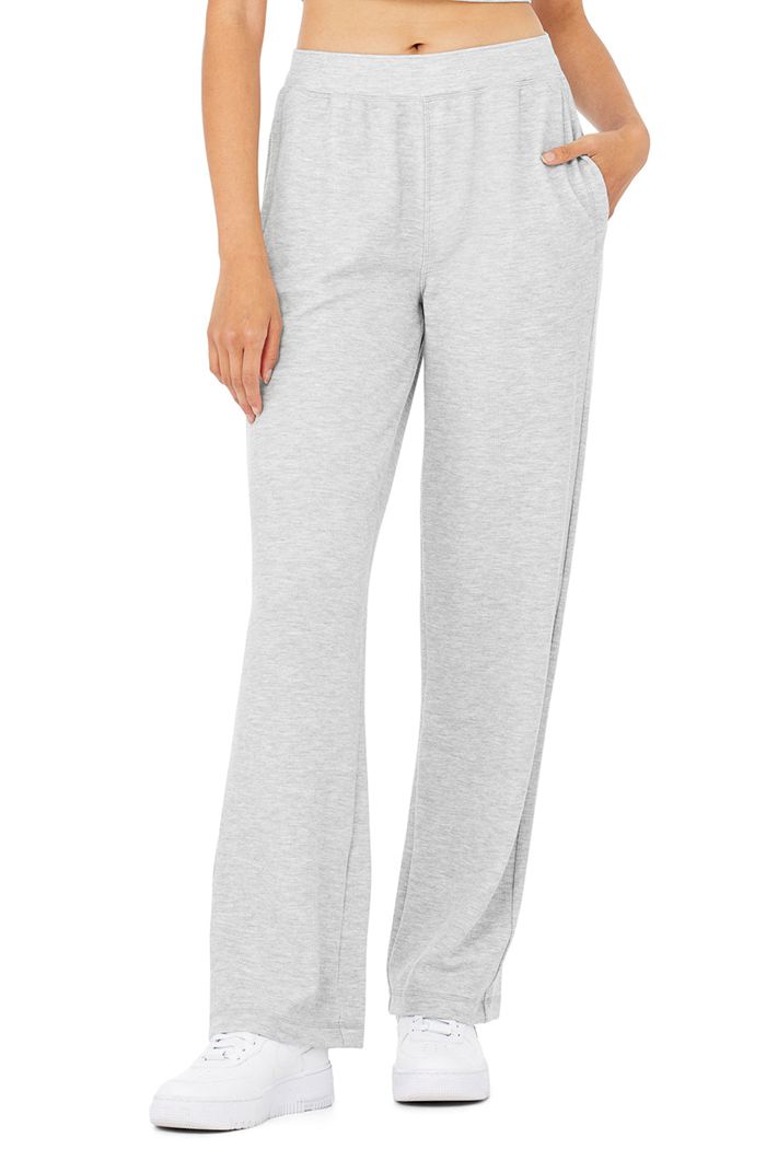 Pantalones Alo Yoga Micro Waffle High-Cintura Pleasant Anchos Leg Mujer Grises | 149532LYA