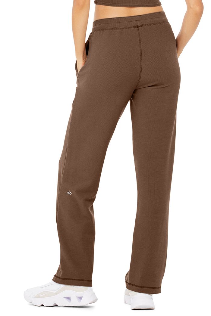 Pantalones Alo Yoga Micro Waffle High-Cintura Pleasant Anchos Leg Mujer Marrom | 904783TOH