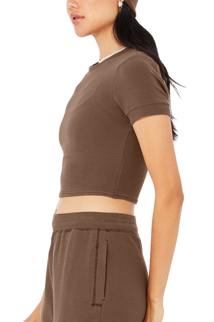 Pantalones Alo Yoga Micro Waffle High-Cintura Pleasant Anchos Leg Mujer Marrom | 904783TOH