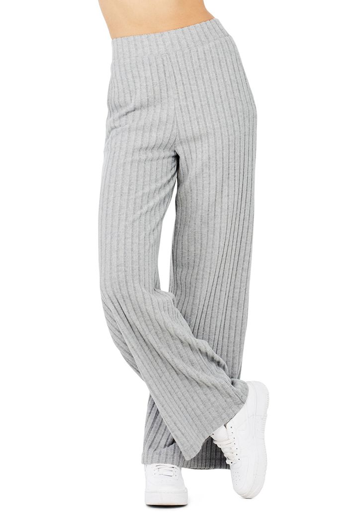 Pantalones Alo Yoga Ribbed Take Comodidad Anchos Leg Mujer Grises | 167398ITL