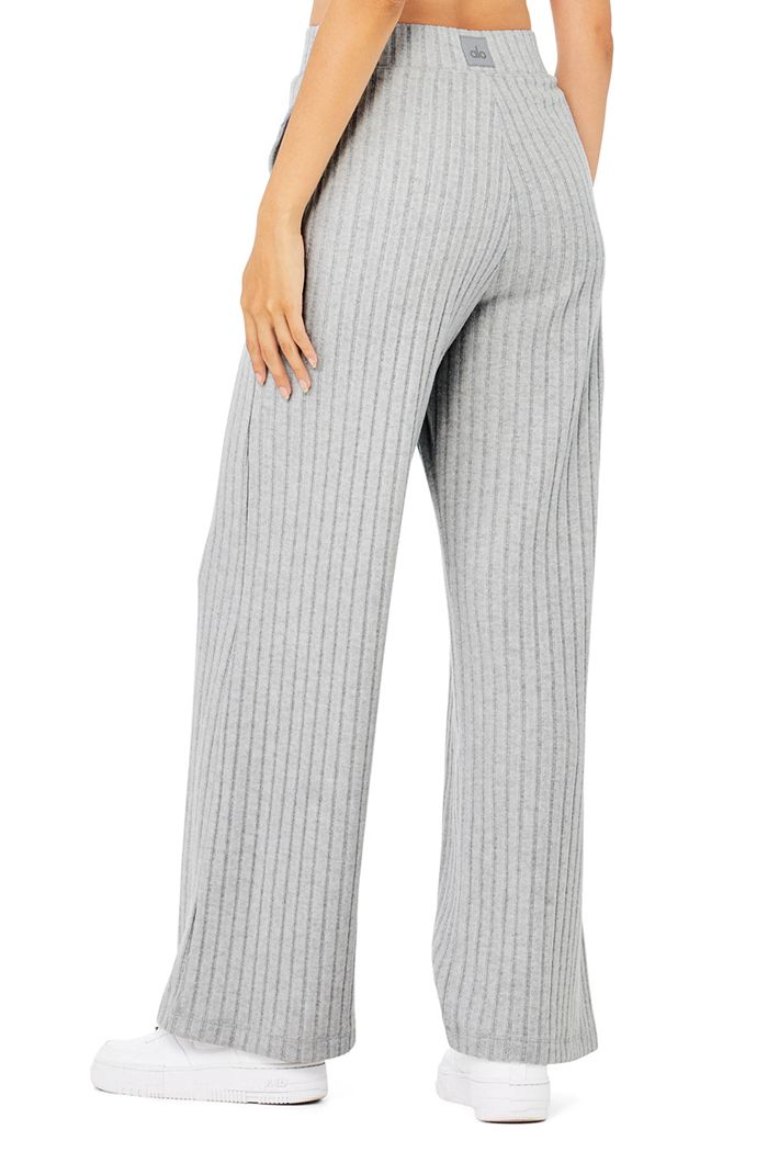 Pantalones Alo Yoga Ribbed Take Comodidad Anchos Leg Mujer Grises | 167398ITL