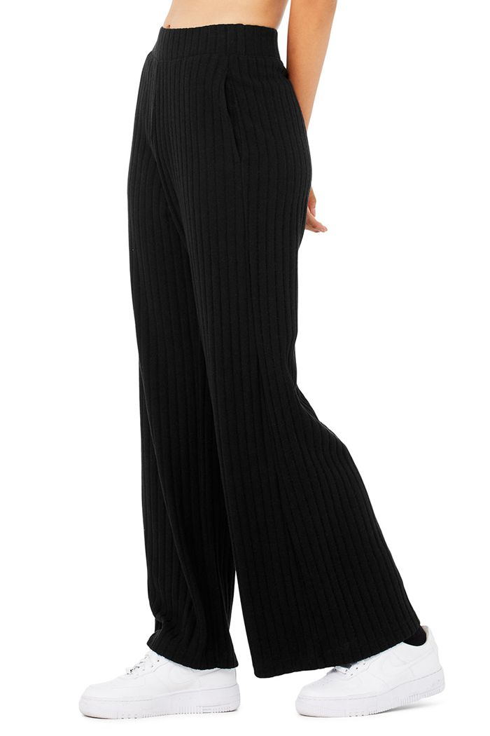 Pantalones Alo Yoga Ribbed Take Comodidad Anchos Leg Mujer Negros | 237198WXZ