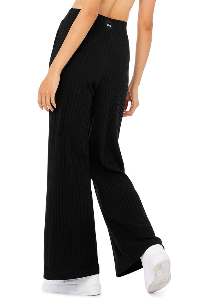 Pantalones Alo Yoga Ribbed Take Comodidad Anchos Leg Mujer Negros | 237198WXZ