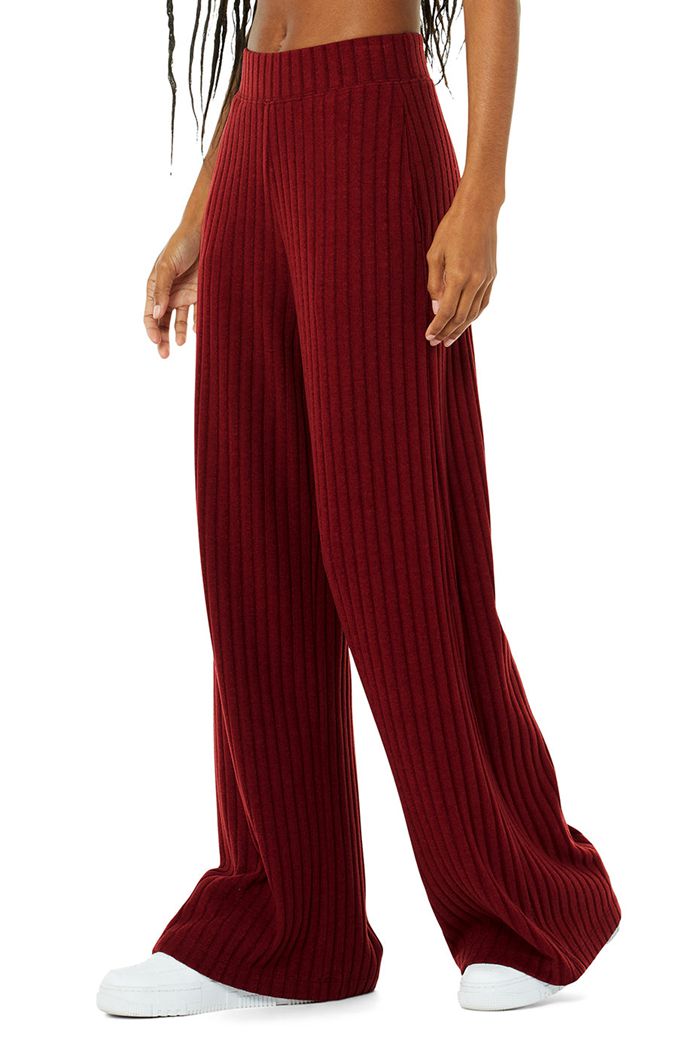 Pantalones Alo Yoga Ribbed Take Comodidad Anchos Leg Mujer Rojos | 276389UEP