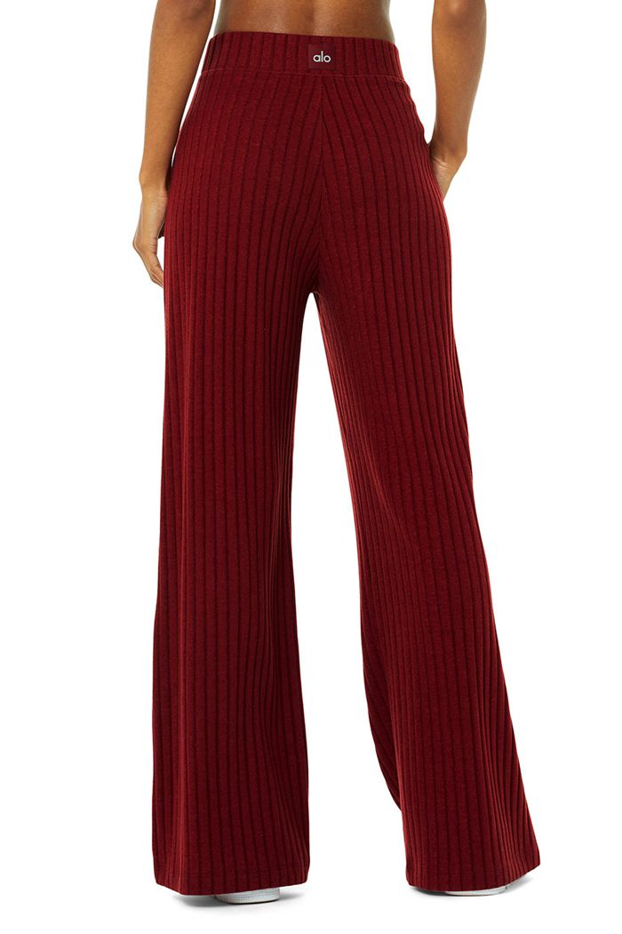 Pantalones Alo Yoga Ribbed Take Comodidad Anchos Leg Mujer Rojos | 276389UEP