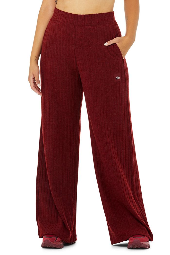 Pantalones Alo Yoga Ribbed Take Comodidad Anchos Leg Mujer Rojos | 276389UEP