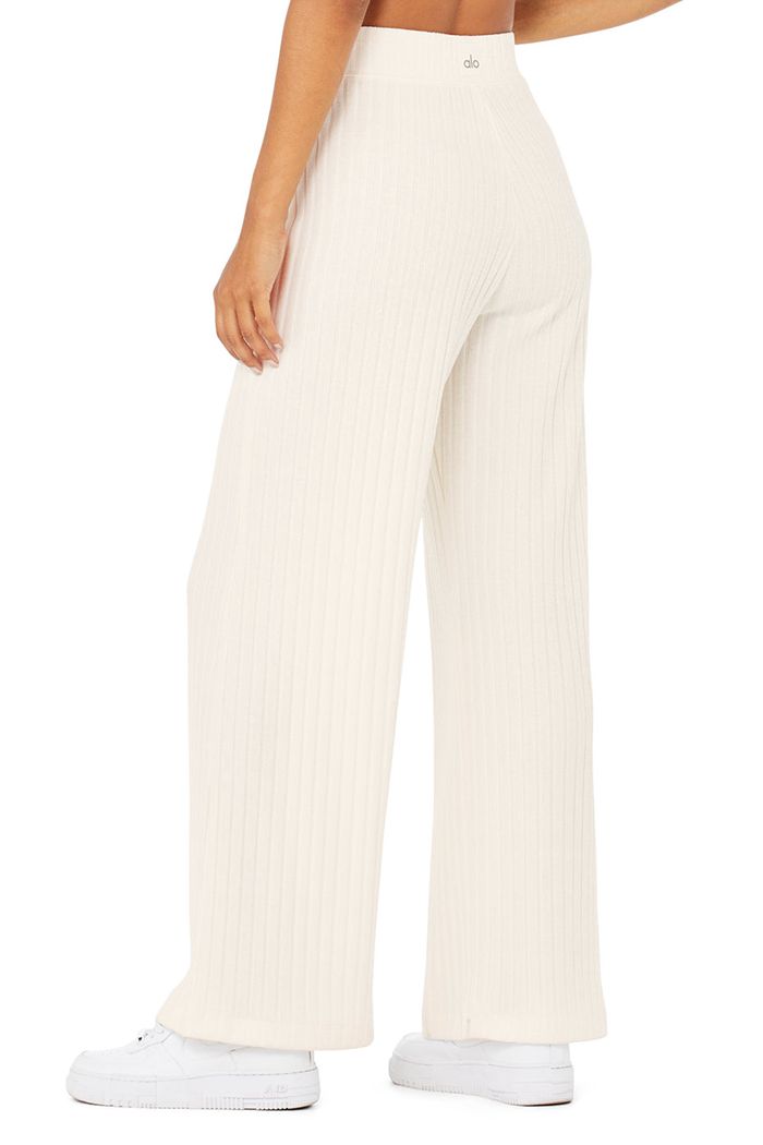 Pantalones Alo Yoga Ribbed Take Comodidad Anchos Leg Mujer Blancos | 925341FTM