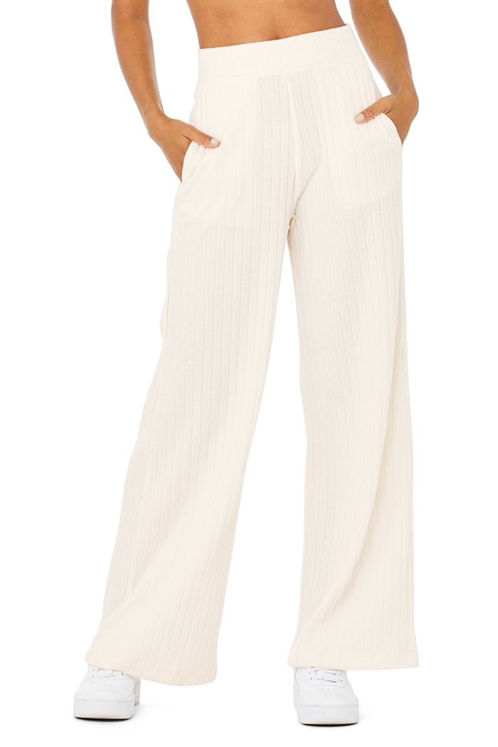 Pantalones Alo Yoga Ribbed Take Comodidad Anchos Leg Mujer Blancos | 925341FTM