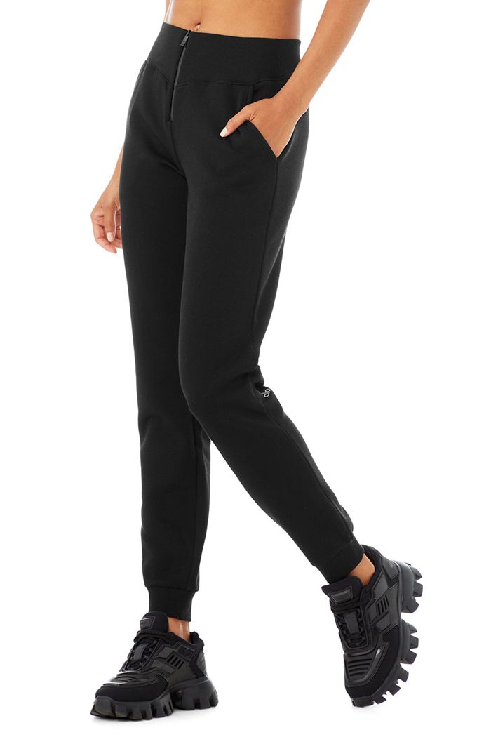 Pantalones Alo Yoga Slick Zip Front Sweat Mujer Negros | 426958WVY