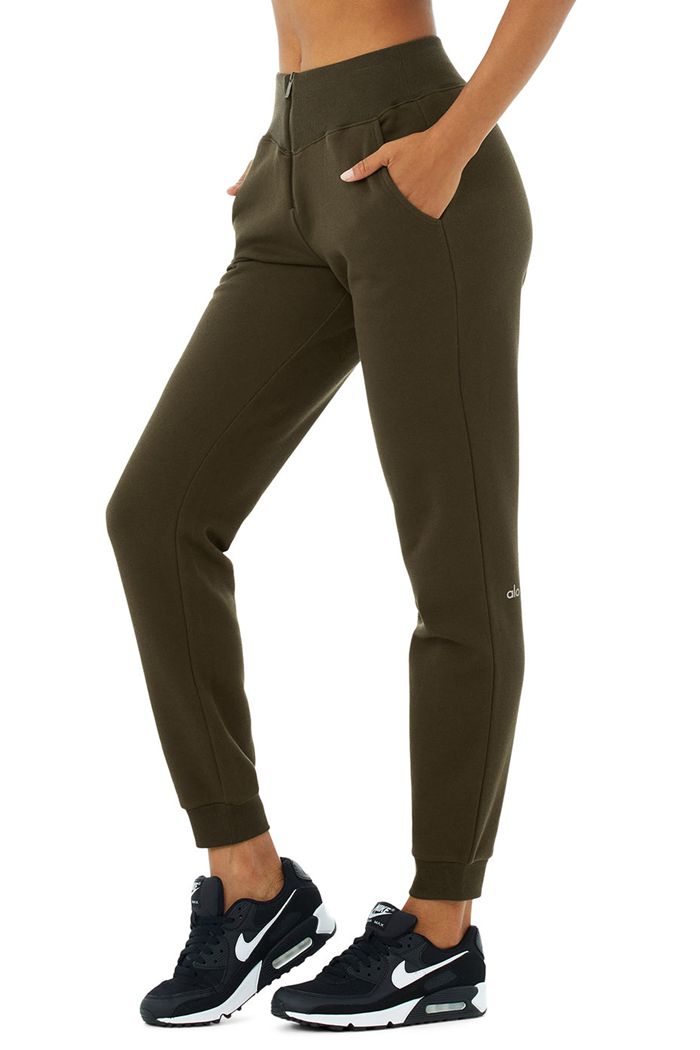 Pantalones Alo Yoga Slick Zip Front Sweat Mujer Verde Oliva Oscuro | 670483VTZ