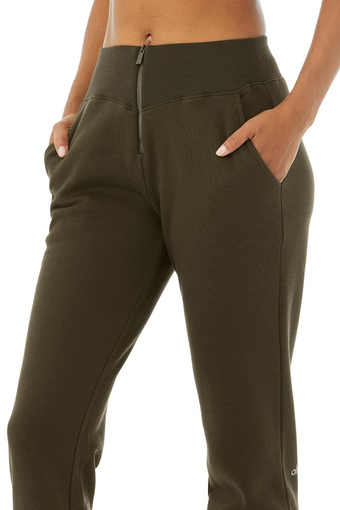 Pantalones Alo Yoga Slick Zip Front Sweat Mujer Verde Oliva Oscuro | 670483VTZ