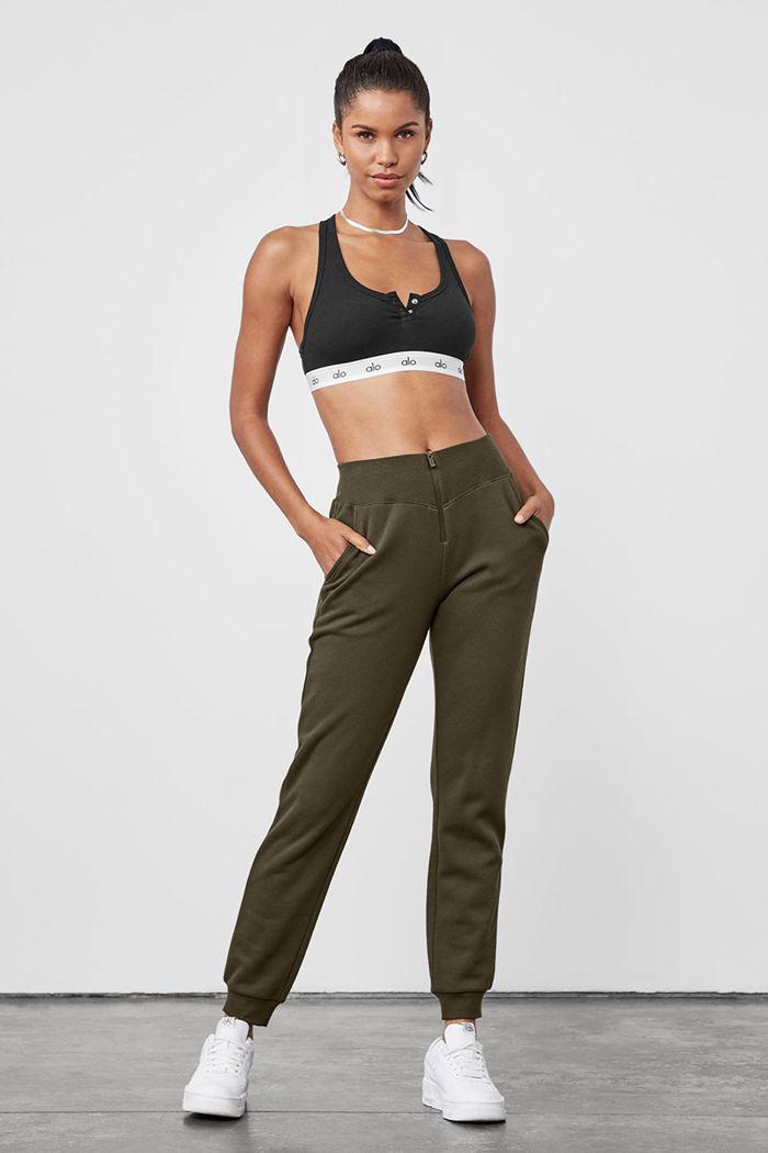 Pantalones Alo Yoga Slick Zip Front Sweat Mujer Verde Oliva Oscuro | 670483VTZ