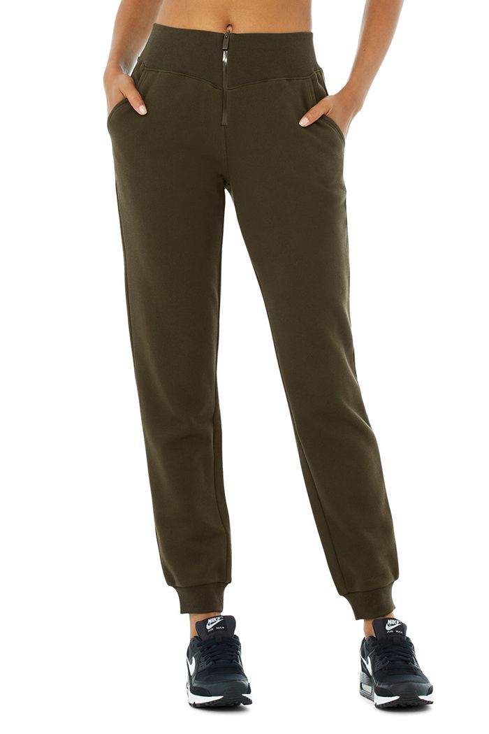 Pantalones Alo Yoga Slick Zip Front Sweat Mujer Verde Oliva Oscuro | 670483VTZ