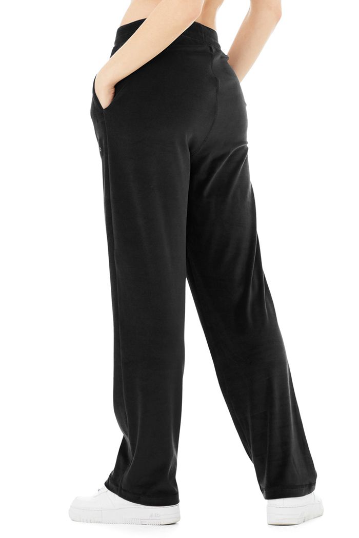 Pantalones Alo Yoga Velour High-Cintura Glimmer Anchos Leg Mujer Negros | 375961BWN