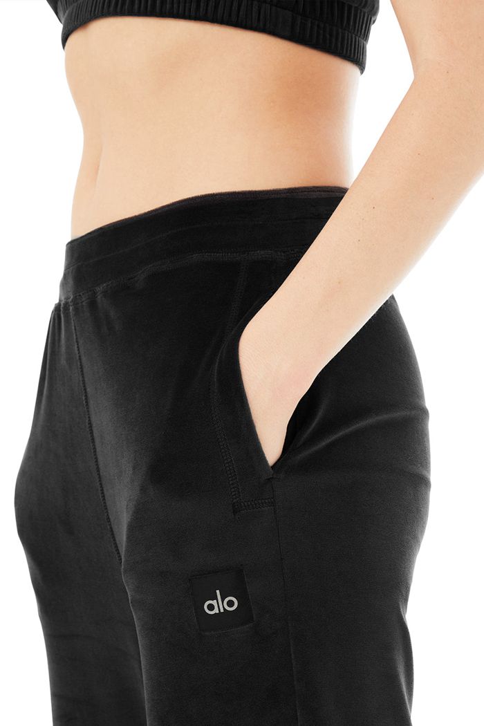 Pantalones Alo Yoga Velour High-Cintura Glimmer Anchos Leg Mujer Negros | 375961BWN