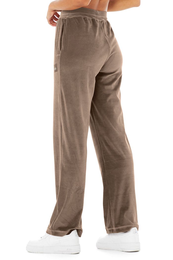 Pantalones Alo Yoga Velour High-Cintura Glimmer Anchos Leg Mujer Marrom | 479583TJN