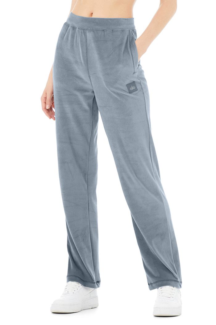 Pantalones Alo Yoga Velour High-Cintura Glimmer Anchos Leg Mujer Grises | 734125VYB