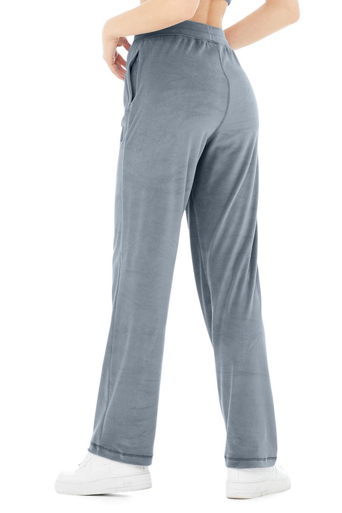 Pantalones Alo Yoga Velour High-Cintura Glimmer Anchos Leg Mujer Grises | 734125VYB