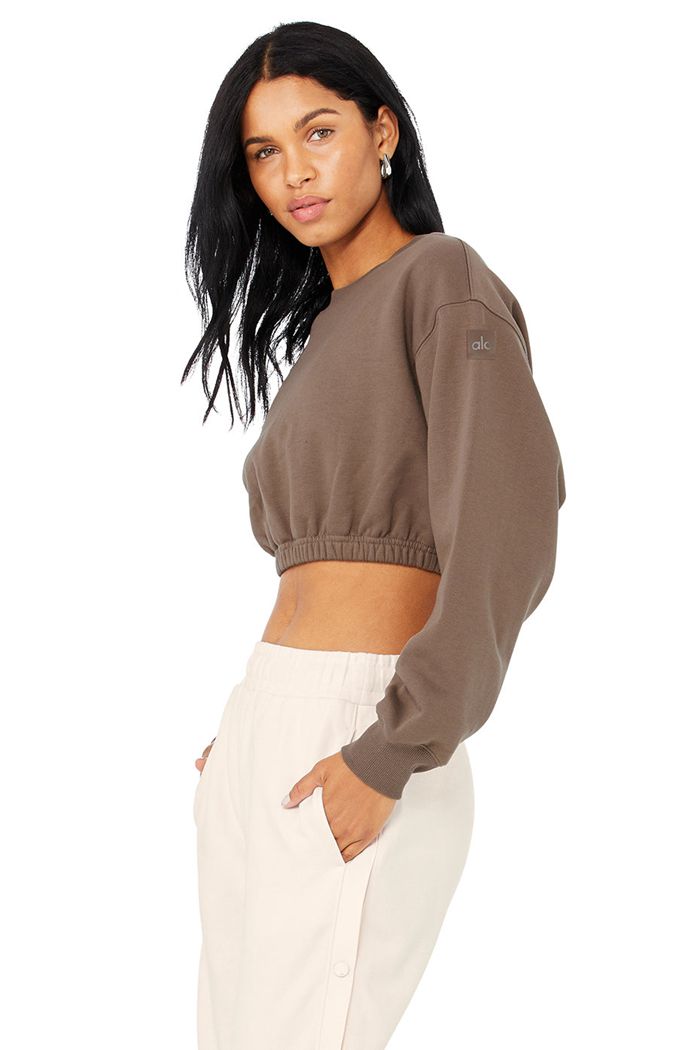 Pullover Alo Yoga Devotion Crew Neck Mujer Marrom | 168370IPA