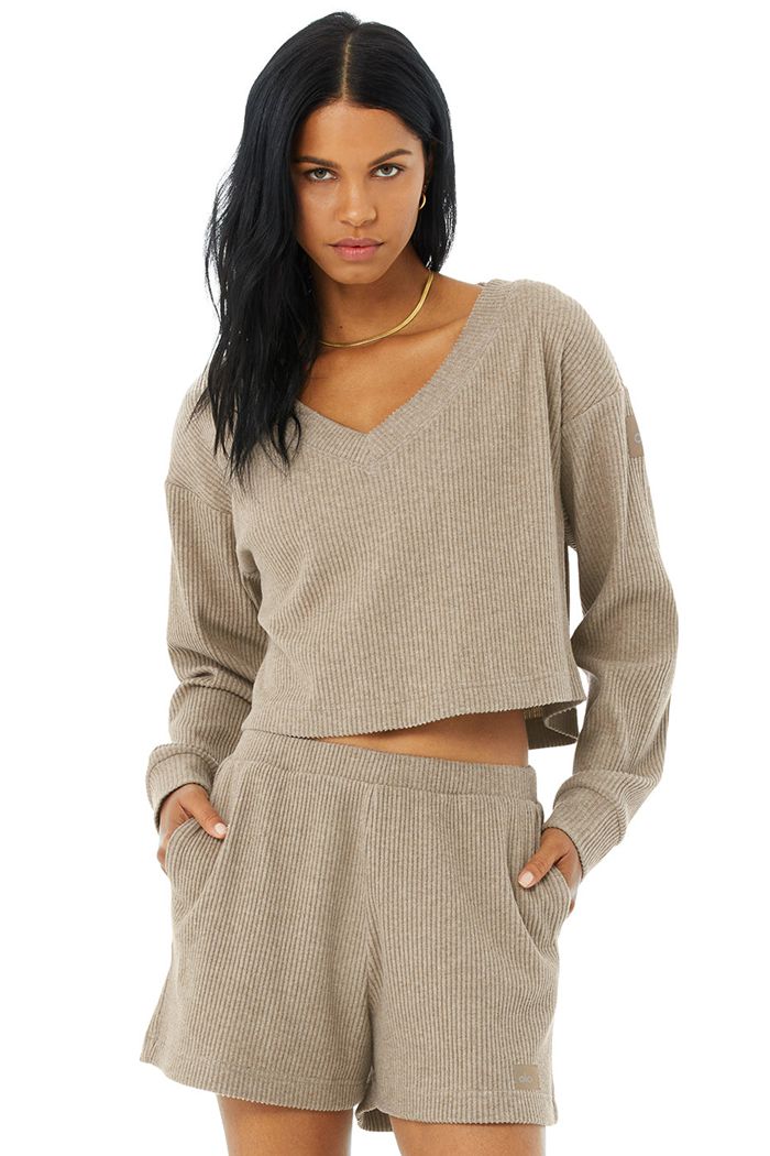 Pullover Alo Yoga Muse V-Neck Mujer Marrom | 294501NVX