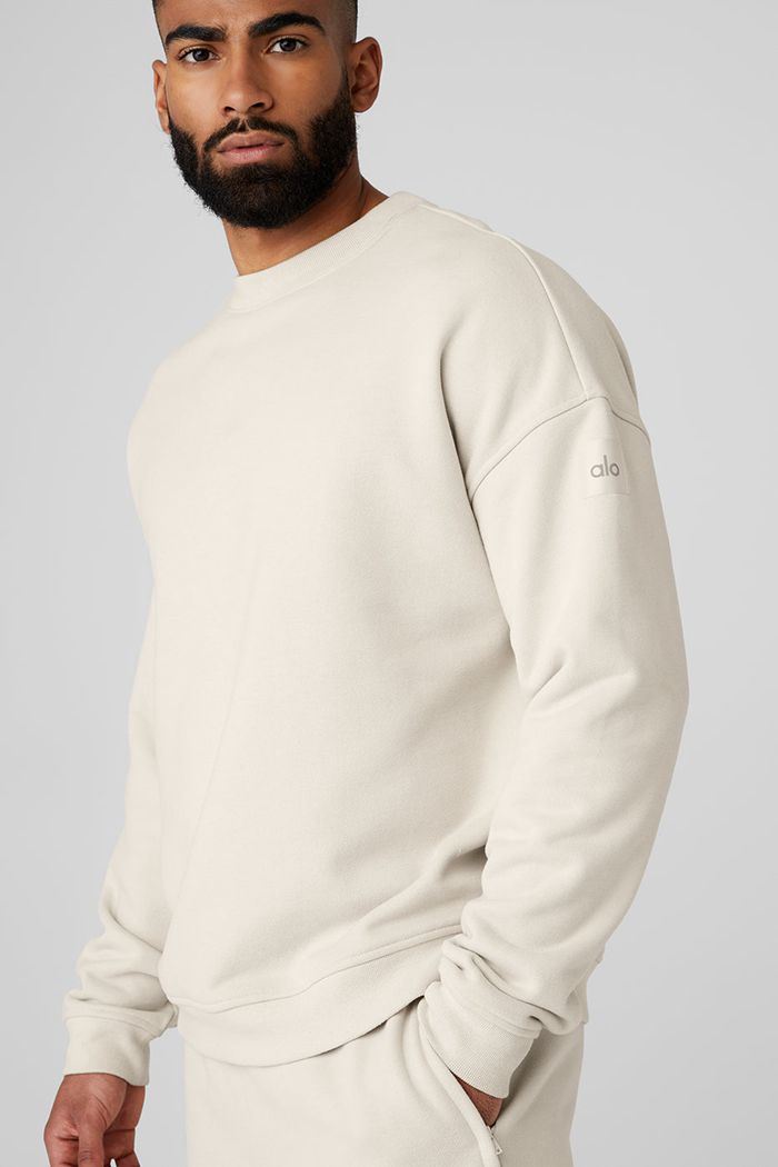 Pullover Alo Yoga Renown Crew Neck Hombre Beige | 481596YHO