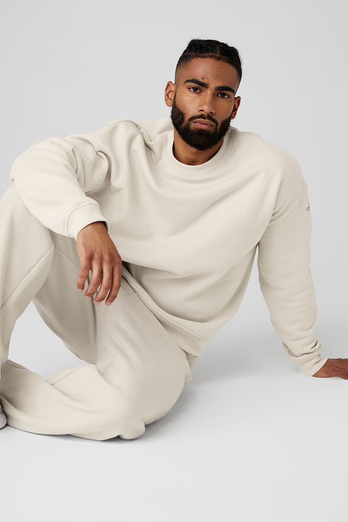 Pullover Alo Yoga Renown Crew Neck Hombre Beige | 481596YHO