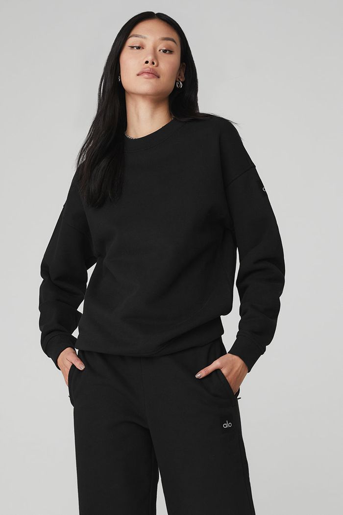 Pullover Alo Yoga Renown Crew Neck Mujer Negros | 652108NJW