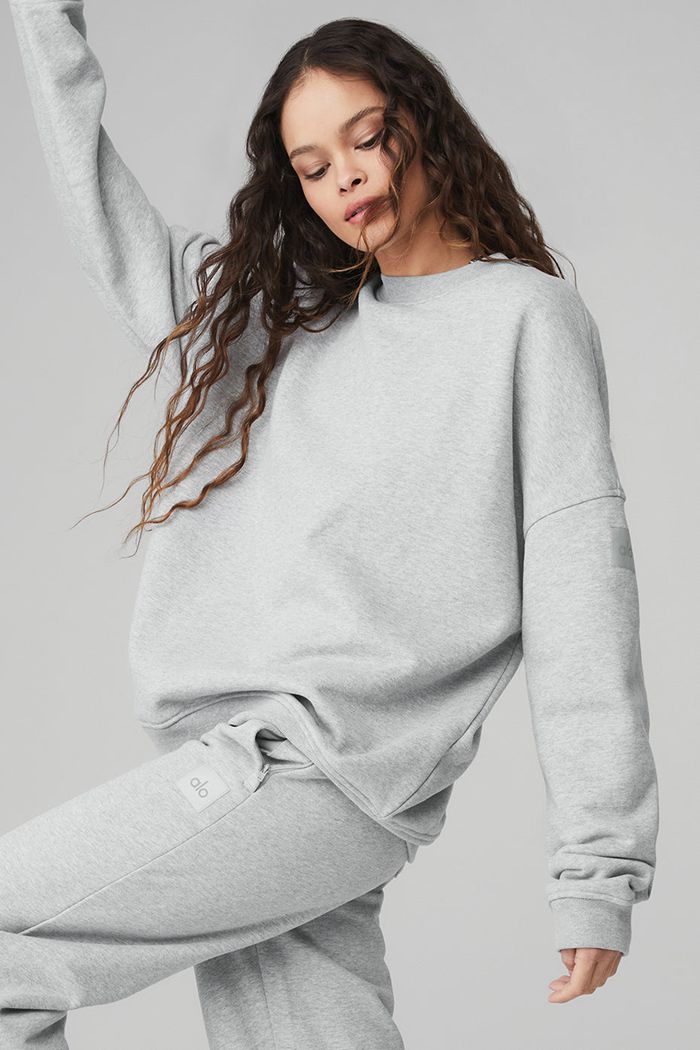 Pullover Alo Yoga Renown Crew Neck Mujer Grises | 740652NCR