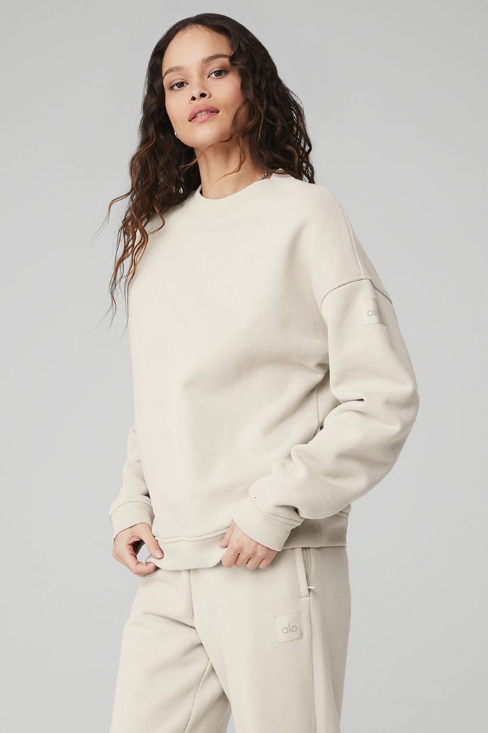 Pullover Alo Yoga Renown Crew Neck Mujer Beige | 985263MDQ