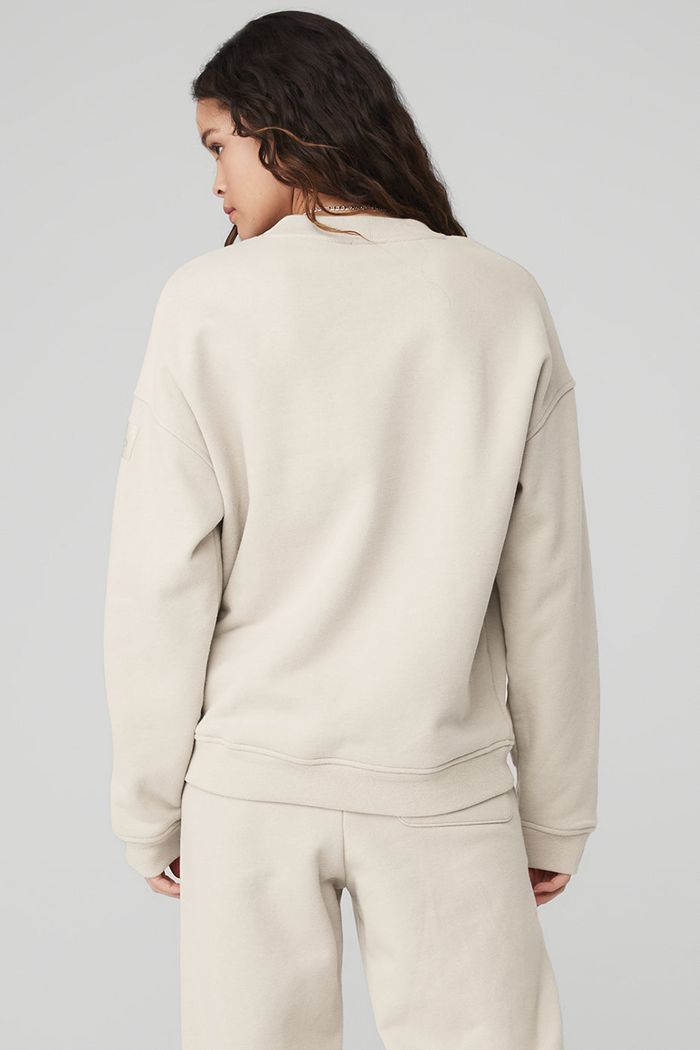 Pullover Alo Yoga Renown Crew Neck Mujer Beige | 985263MDQ