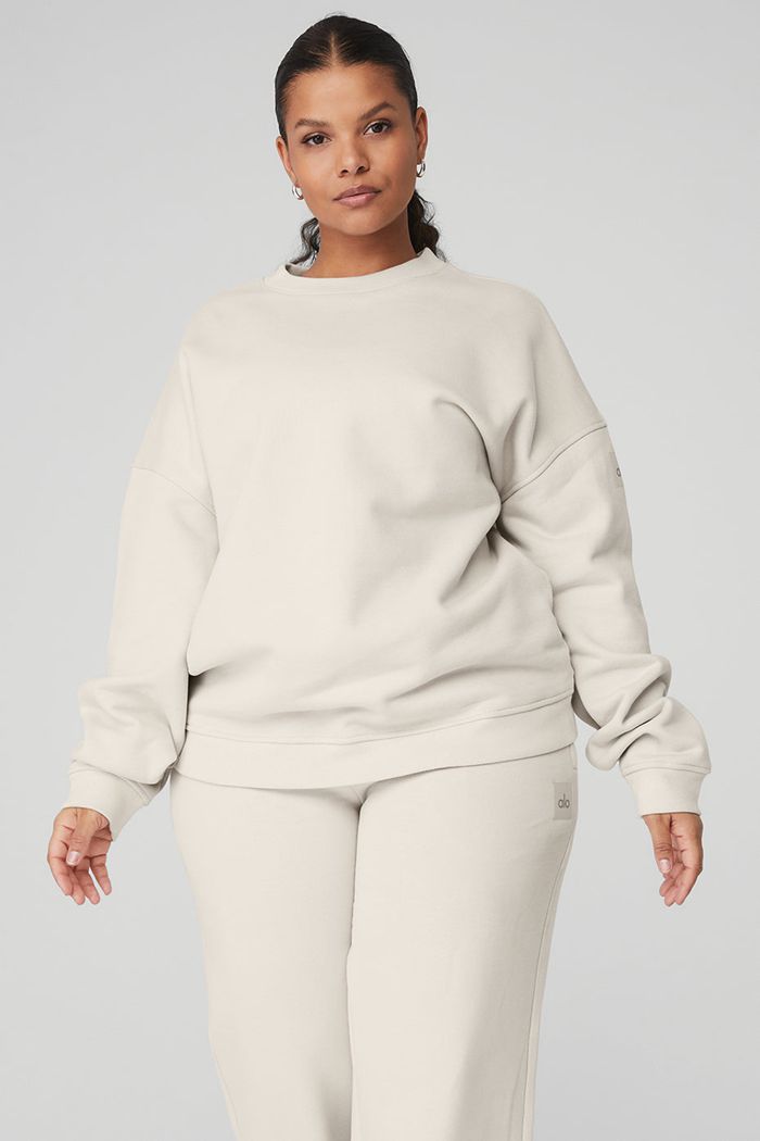 Pullover Alo Yoga Renown Crew Neck Mujer Beige | 985263MDQ