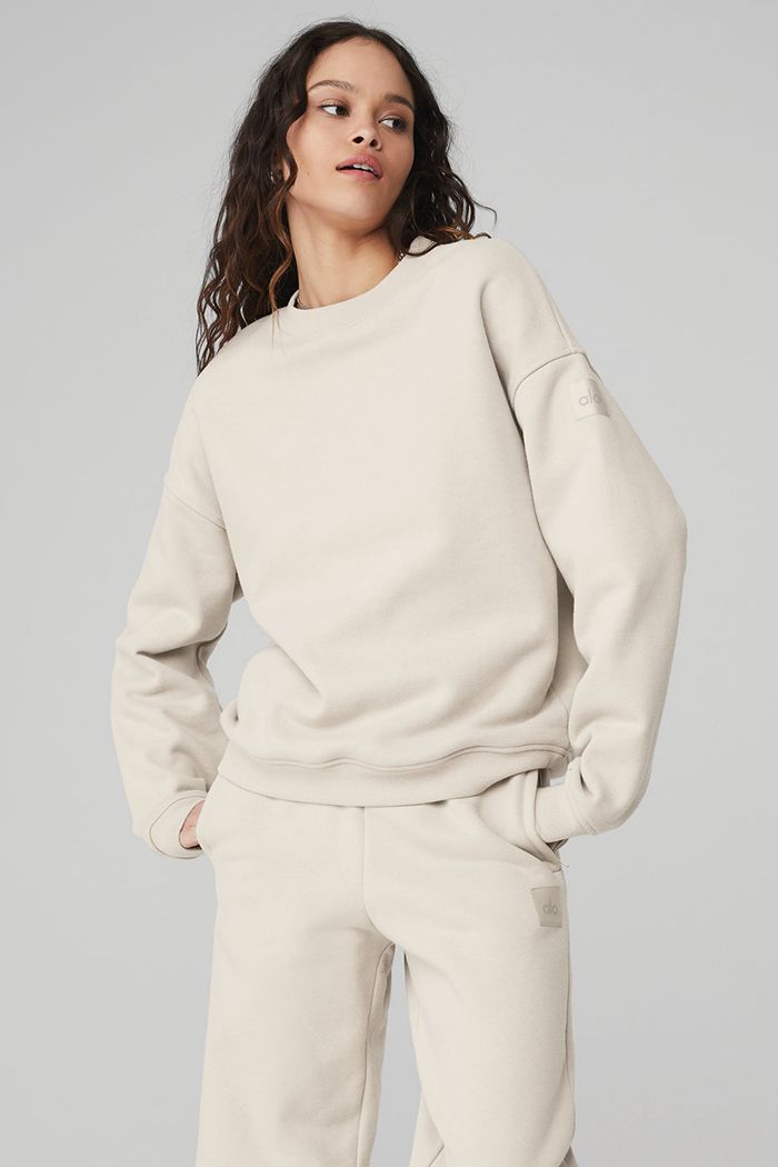 Pullover Alo Yoga Renown Crew Neck Mujer Beige | 985263MDQ