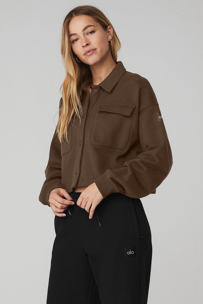 Pullover Alo Yoga Renown Cropped Button-Up Mujer Negros | 496387MHX