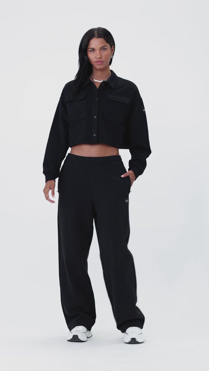 Pullover Alo Yoga Renown Cropped Button-Up Mujer Negros | 496387MHX