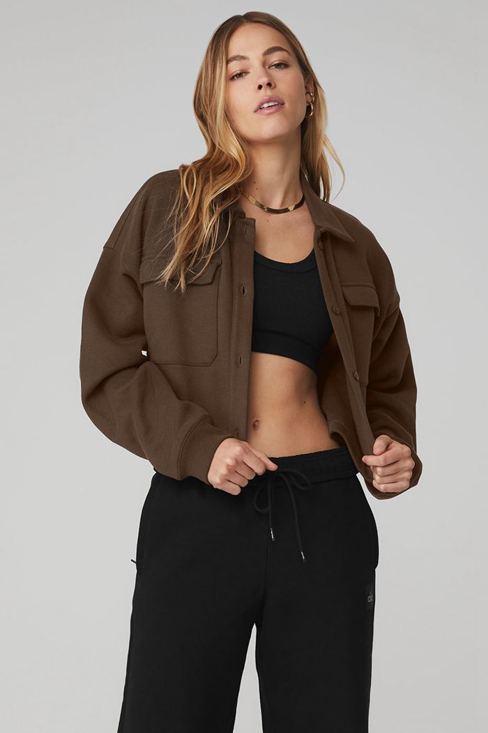 Pullover Alo Yoga Renown Cropped Button-Up Mujer Negros | 496387MHX