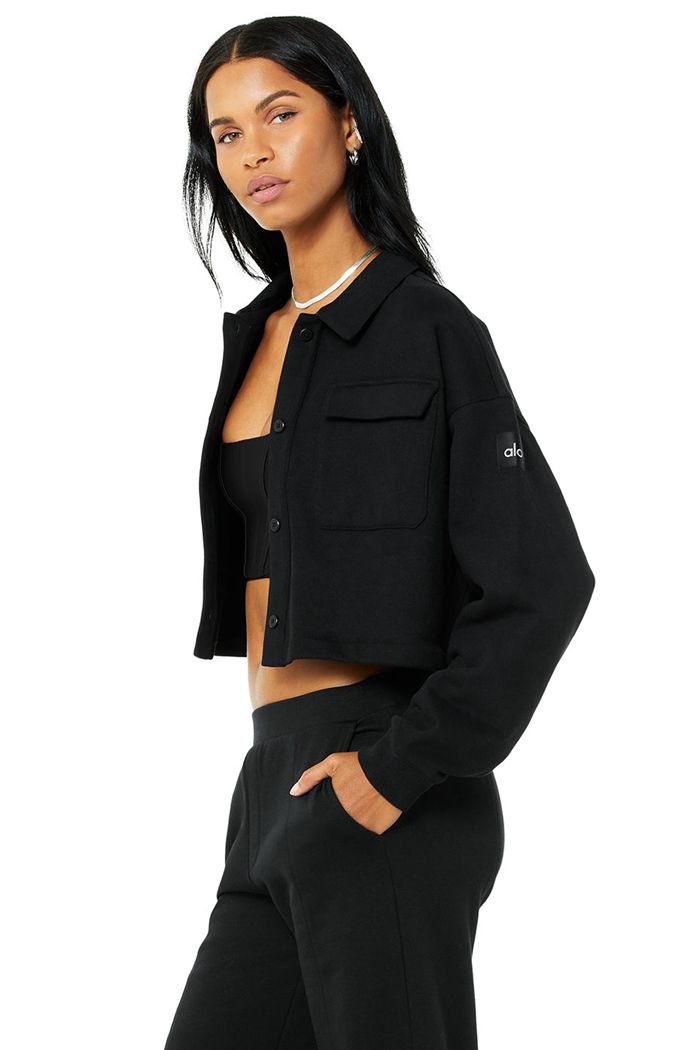 Pullover Alo Yoga Renown Cropped Button-Up Mujer Negros | 720816VUM