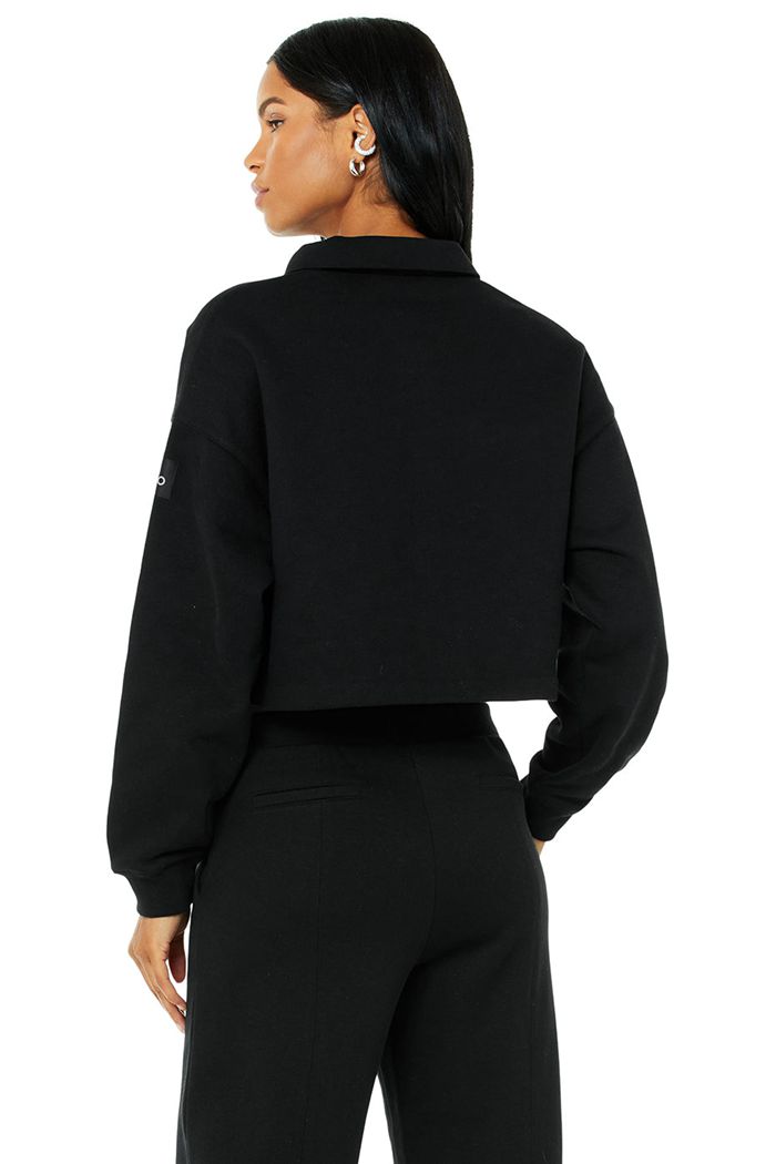 Pullover Alo Yoga Renown Cropped Button-Up Mujer Negros | 720816VUM