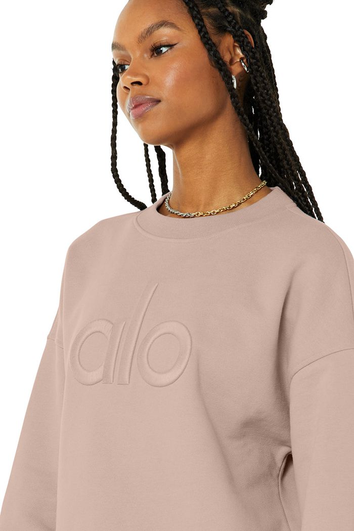 Pullover Alo Yoga Renown Heavy Weight Emblem Crew Neck Mujer Rosas | 175069HWO