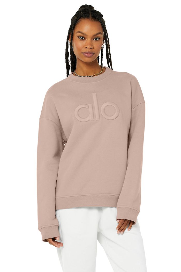 Pullover Alo Yoga Renown Heavy Weight Emblem Crew Neck Mujer Rosas | 175069HWO