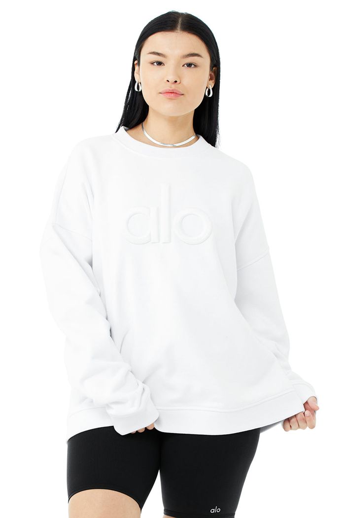 Pullover Alo Yoga Renown Heavy Weight Emblem Crew Neck Mujer Blancos | 360741USM