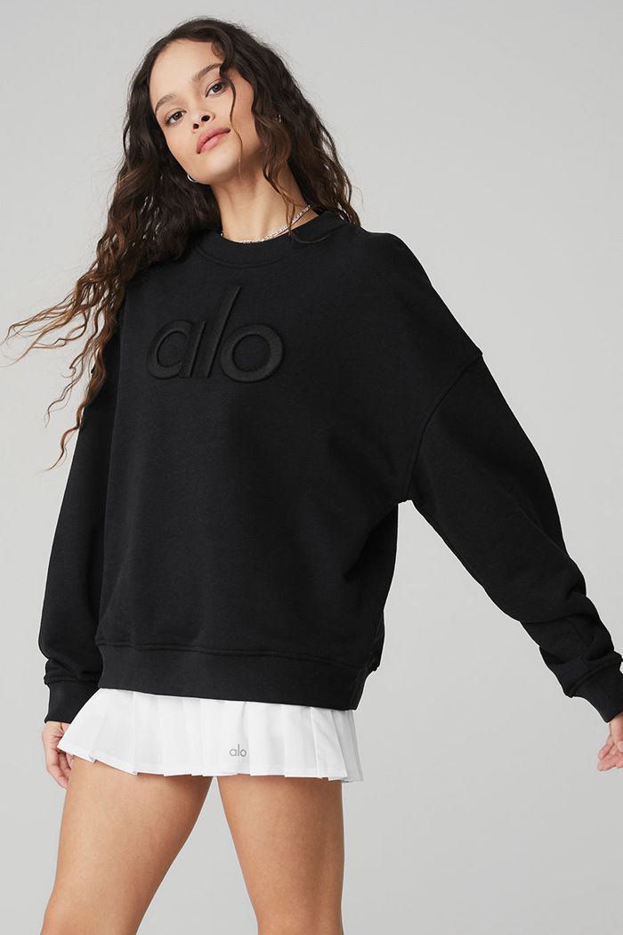 Pullover Alo Yoga Renown Heavy Weight Emblem Crew Neck Mujer Negros | 512386AHP