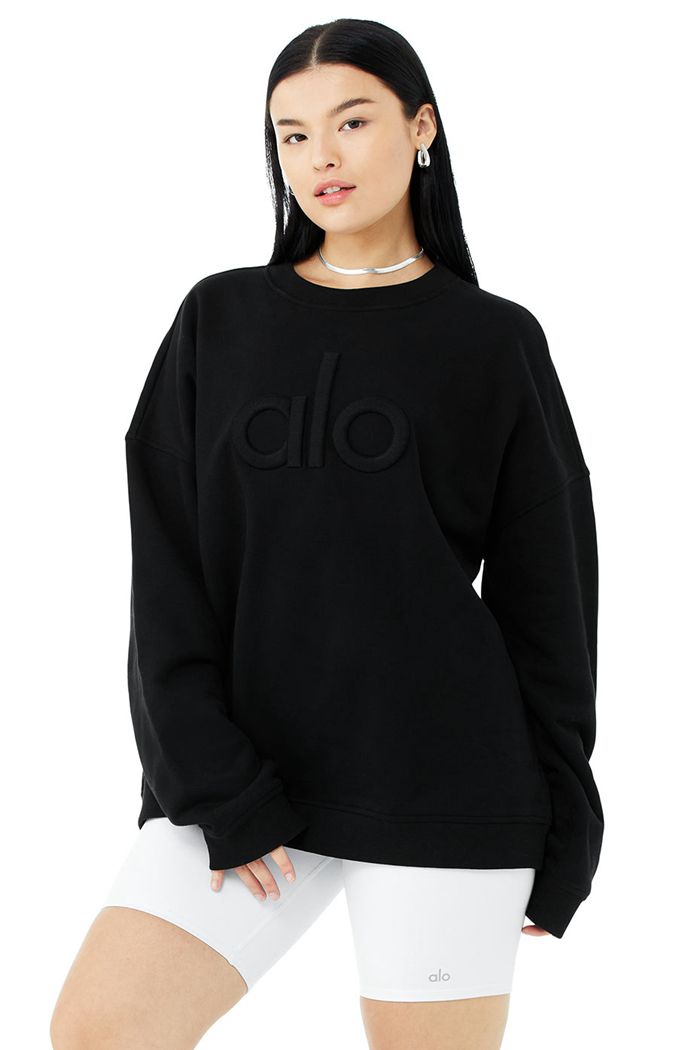 Pullover Alo Yoga Renown Heavy Weight Emblem Crew Neck Mujer Negros | 512386AHP