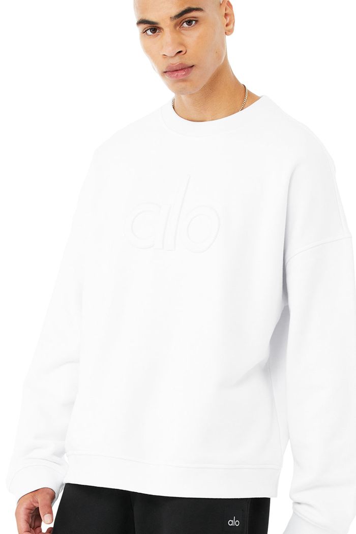 Pullover Alo Yoga Renown Heavy Weight Emblem Crew Neck Hombre Blancos | 816925QYU