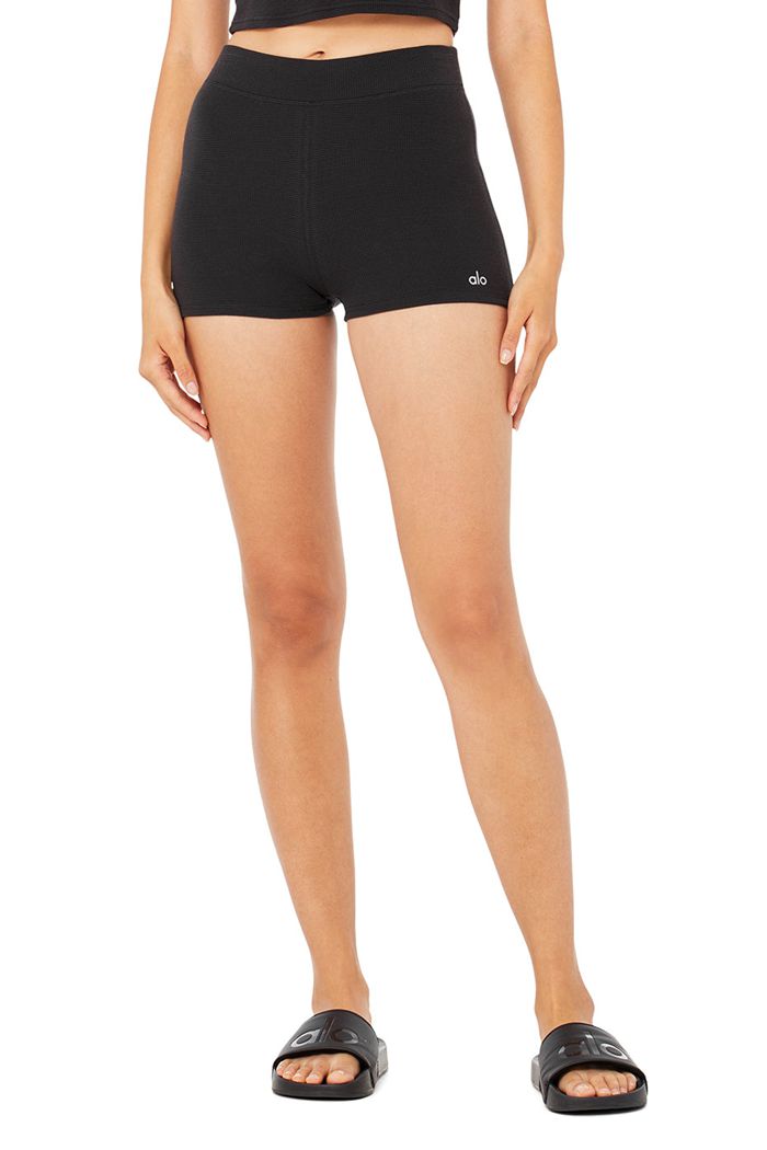 Short Alo Yoga Micro Waffle Pleasant Boy Mujer Negros | 920531NAB