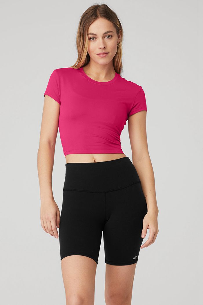 Short Sleeve Alo Yoga Alosoft Crop Finesse Mujer Rojos | 025637ZGR