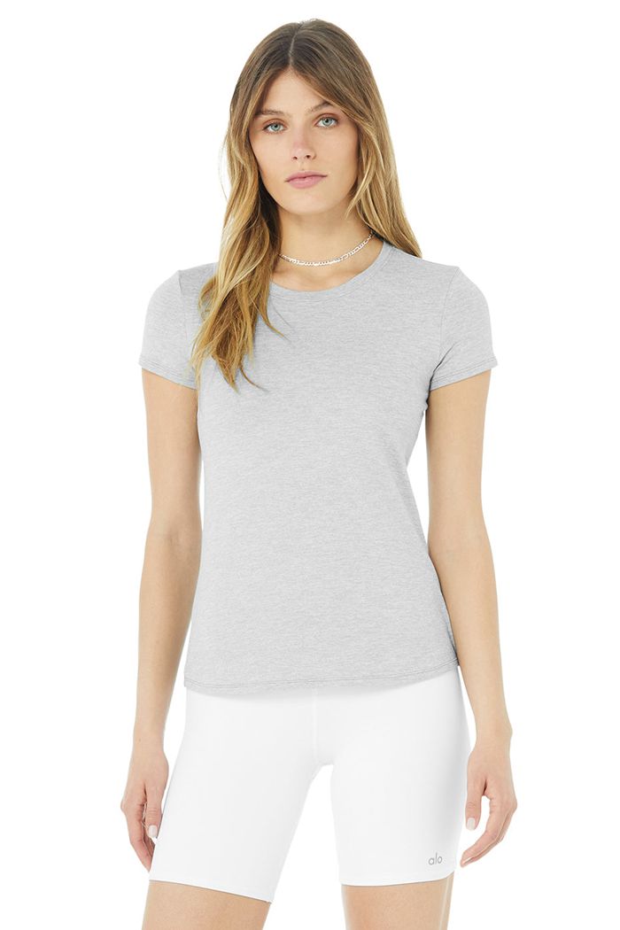 Short Sleeve Alo Yoga Alosoft Finesse Tee Mujer Grises | 164728USA