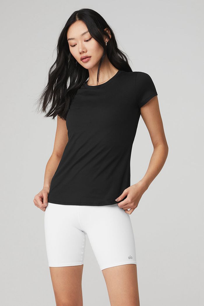 Short Sleeve Alo Yoga Alosoft Finesse Tee Mujer Negros | 678159YUZ