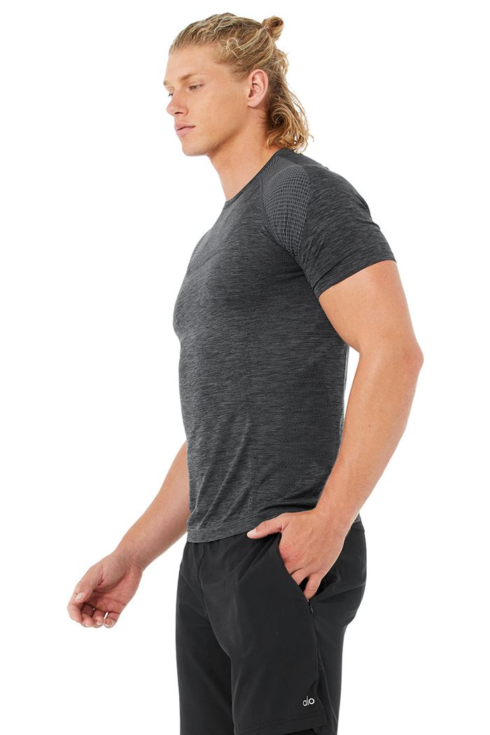 Short Sleeve Alo Yoga Amplify Seamless Tee Hombre Negros | 869235ZLU