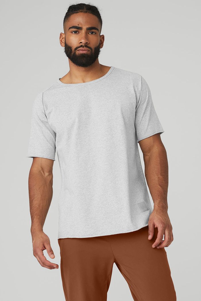 Short Sleeve Alo Yoga Society Crewneck Tee Hombre Grises | 250463ODJ