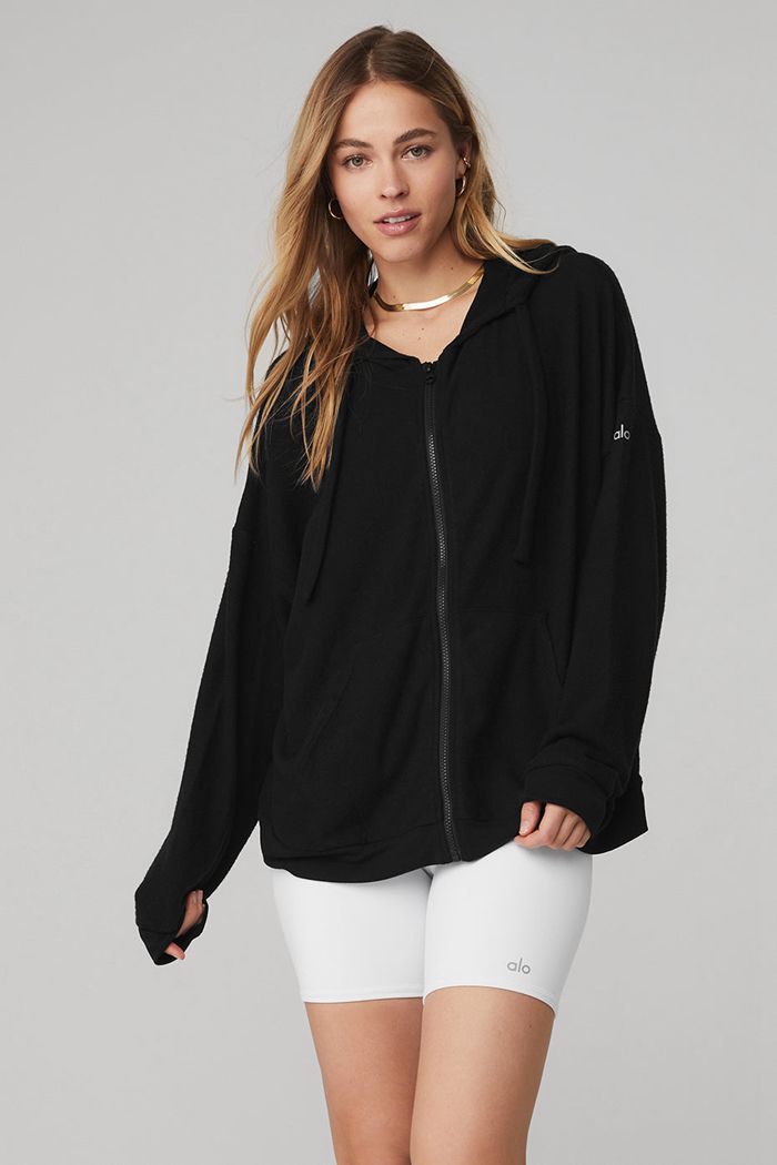 Sudadera Con Capucha Alo Yoga Alolux Soho Full Zip Mujer Negros | 127639OHU